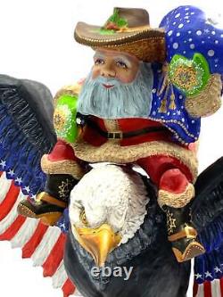 Wooden Carved Santa Claus on Eagle 12.6 Height Hand carved painted Christmas