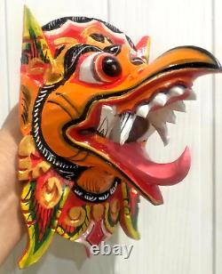 Wooden Decor Mask Garuda Eagle Bird Wall Bali Hindu Hand Carved Painted Orange