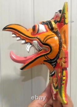 Wooden Decor Mask Garuda Eagle Bird Wall Bali Hindu Hand Carved Painted Orange