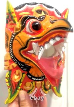 Wooden Decor Mask Garuda Eagle Bird Wall Bali Hindu Hand Carved Painted Orange