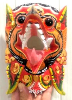 Wooden Decor Mask Garuda Eagle Bird Wall Bali Hindu Hand Carved Painted Orange