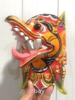 Wooden Decor Mask Garuda Eagle Bird Wall Bali Hindu Hand Carved Painted Orange