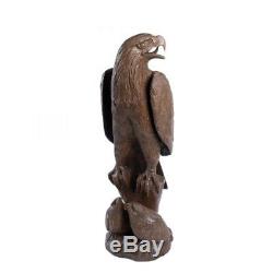 Wooden Eagle with Babies Teak Wood Hand Carved Ornament Home Decor