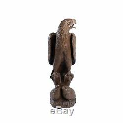 Wooden Eagle with Babies Teak Wood Hand Carved Ornament Home Decor