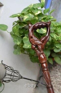 Wooden Hand Carved Eagle Head Handle Wooden Walking Stick Comfortable Wood Stick