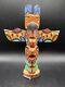Wooden Hand Carved & Painted Model Totem Pole Stamp On Bottom Chief White Eagle