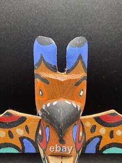 Wooden Hand Carved & Painted Model Totem Pole Stamp on Bottom Chief White Eagle