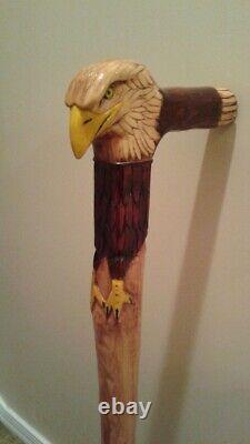 Wooden walking stick hand carved eagle bird wooden walking gift