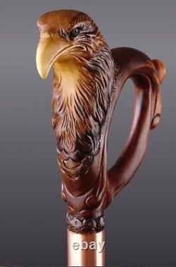 Wooden walking stick hand carved eagle head wooden walking cane