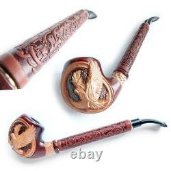 XXX-LONG HAND CARVED 9mm Filter Tobacco Smoking Pipe/Pipes AMERICAN EAGLE