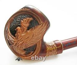 XXX-LONG HAND CARVED 9mm Filter Tobacco Smoking Pipe/Pipes AMERICAN EAGLE