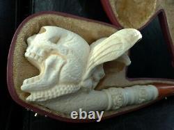 Xlarge Special Carved Skull&Eagle Meerschaum Pipe handcarved by CPW #f23