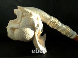 Xlarge Special Carved Skull&Eagle Meerschaum Pipe handcarved by CPW #f23
