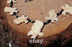 Zuni Fetish Necklace Bald Eagle Native American Jewelry NA Hand Carved Bone